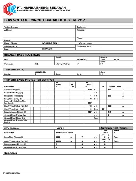 Lv circuit breakers test voltage